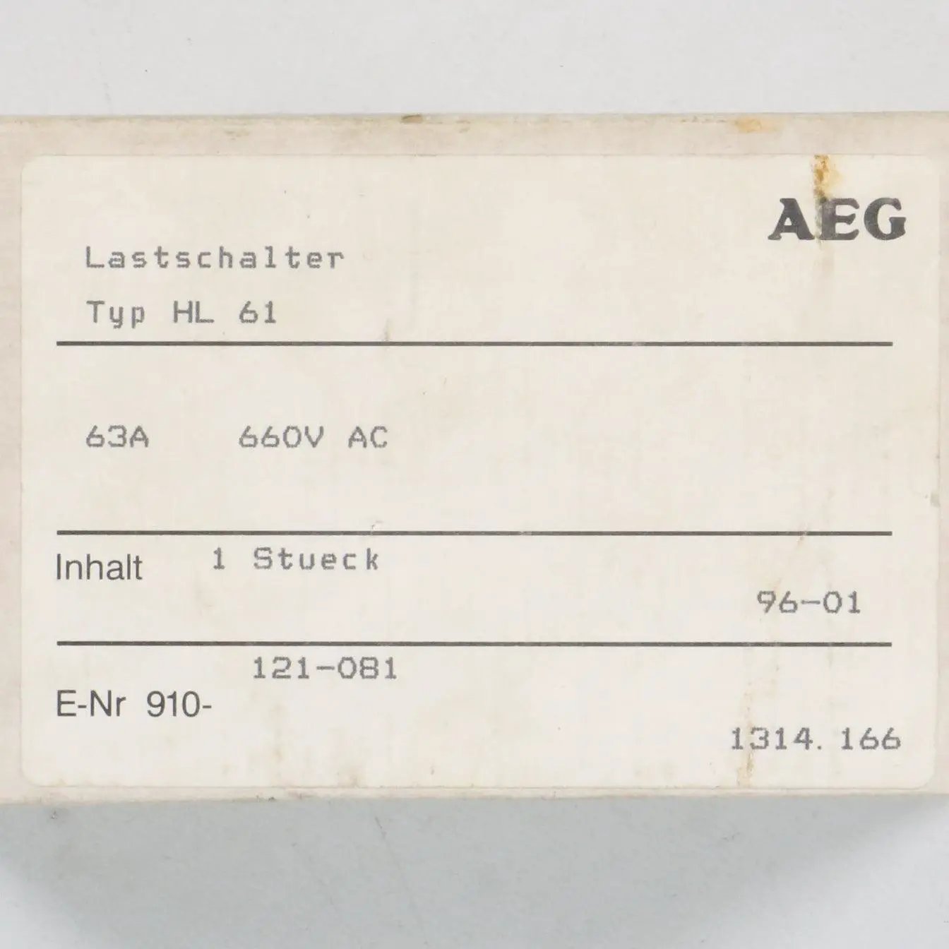AEG HL 61 Rotary Disconnect Switch - 1314.166-Rotary Disconnect Switch-Used Industrial Parts