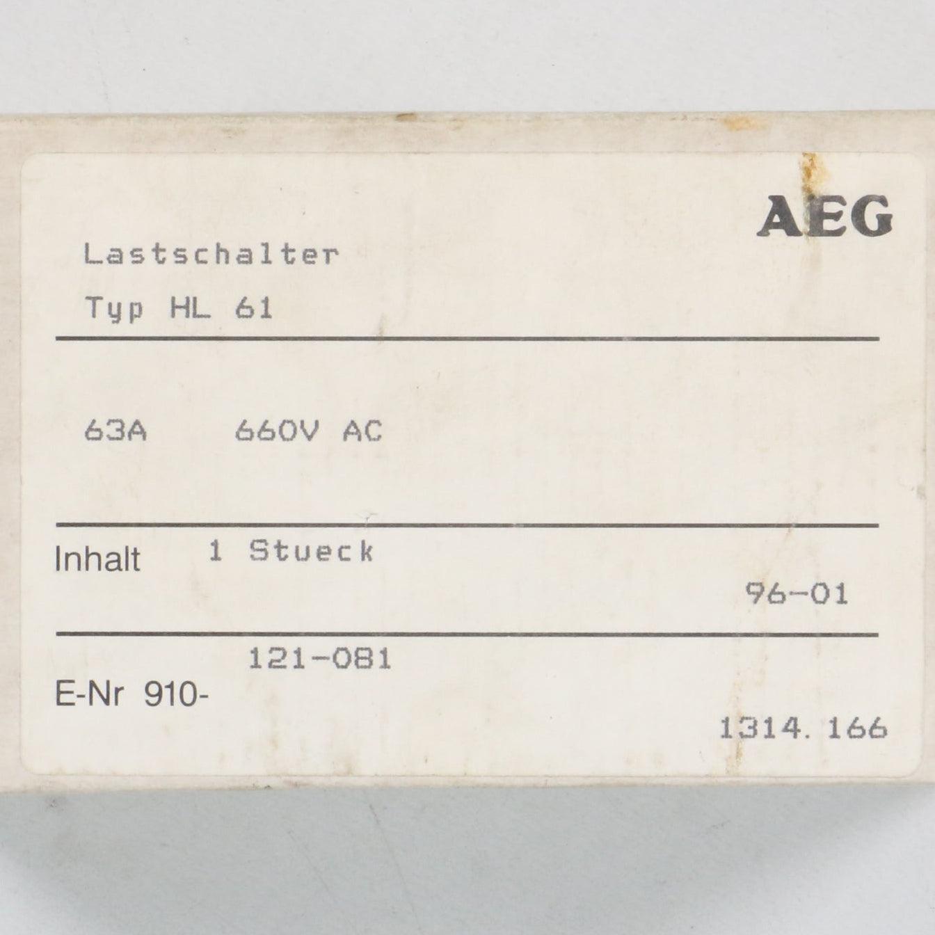 AEG HL 61 Rotary Disconnect Switch - 1314.166-Rotary Disconnect Switch-Used Industrial Parts