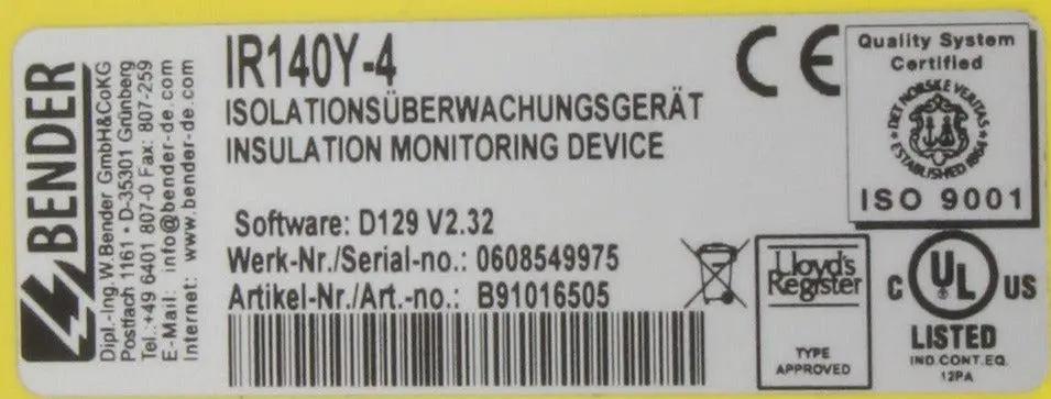 Bender IR145Y-4 Insulation Monitor-Insulation Monitor-Used Industrial Parts