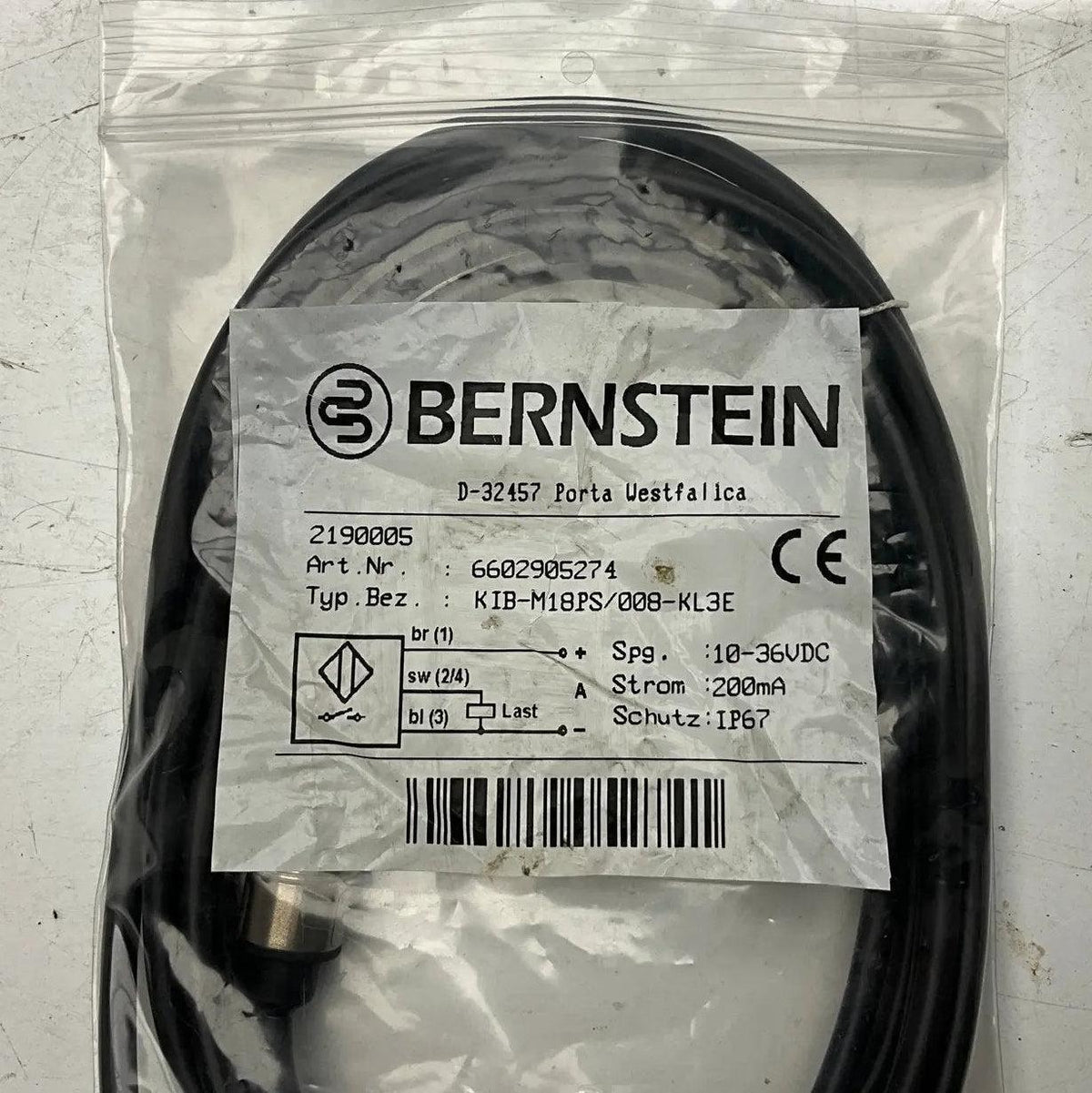 Bernstein KIB-M18PS/008-KL3E Inductive Proximity Sensor-Inductive Proximity Sensor-Used Industrial Parts