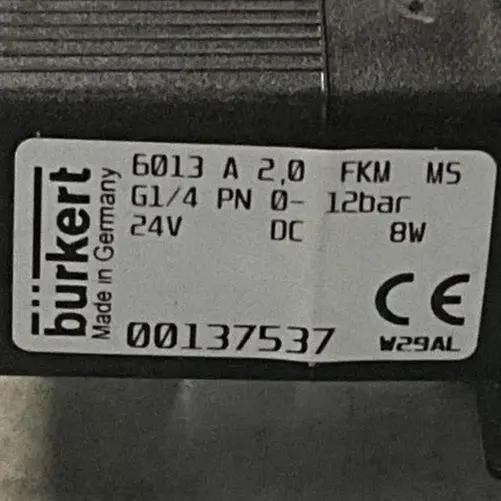 Burkert 6013 137537 2/2-Way Solenoid Valve, 24 V DC-Solenoid Valve-Used Industrial Parts