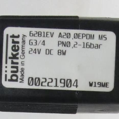 Burkert 6281EV Servo Assisted Solenoid Valve-Servo Assisted Solenoid Valve-Used Industrial Parts