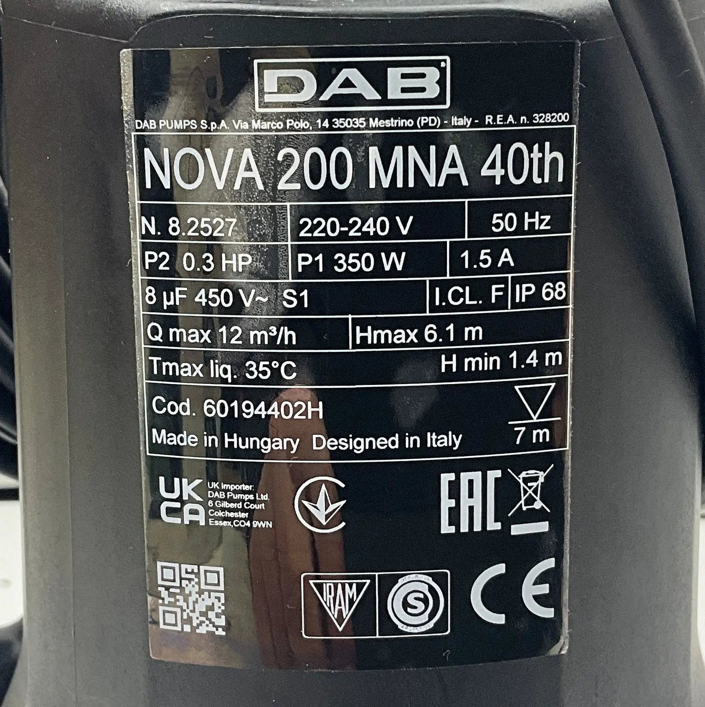 DAB Nova 200 MNA 40th Submersible Drainage Pump-Submersible Drainage Pump-Used Industrial Parts
