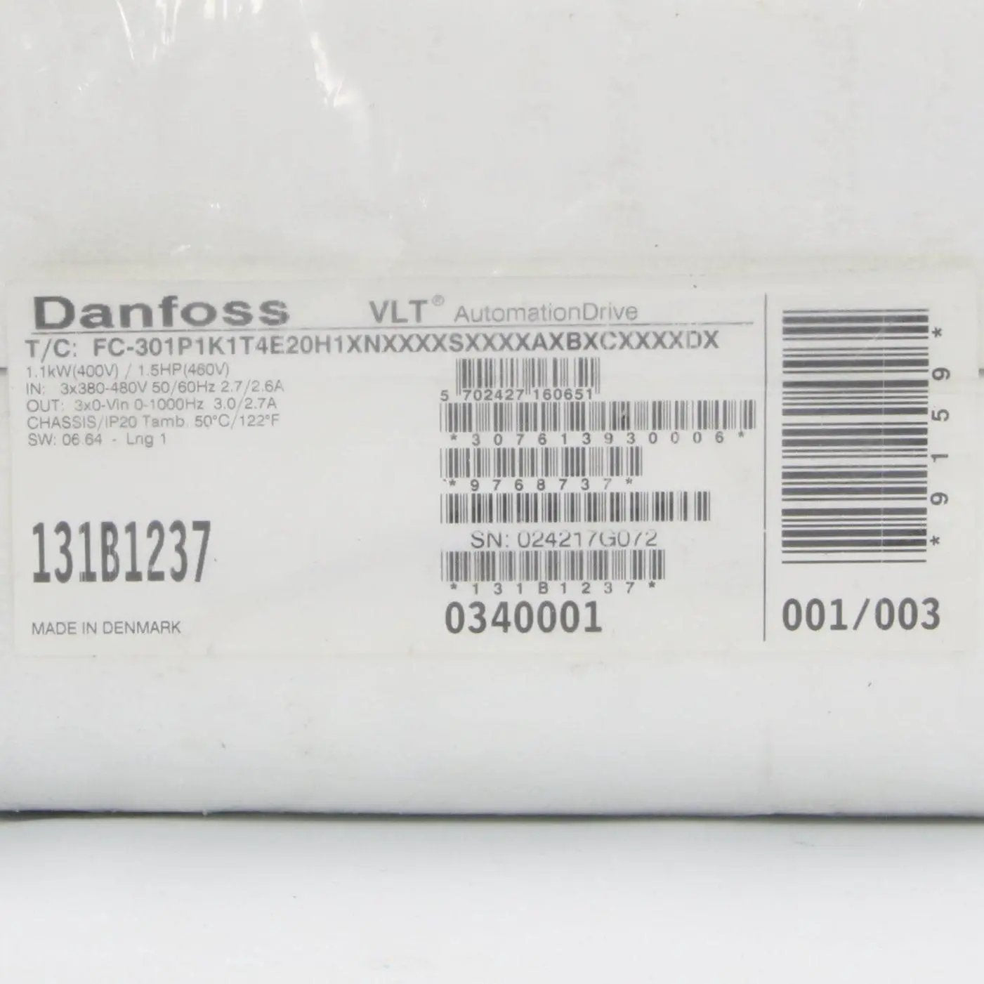 Danfoss Frequency Converter VLT Automation Drive FC 301 - 131B1237-Frequency Converter-Used Industrial Parts