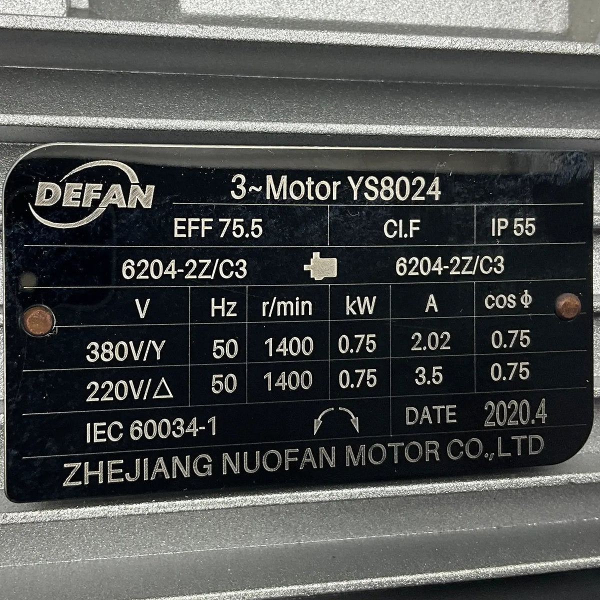 Defan YS8024 3~ Phase Induction Motor-3~ Phase Induction Motor-Used Industrial Parts