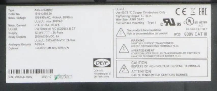 Deif ASC-4 Battery Automatic Sustainable Controller-Automatic Sustainable Controller-Used Industrial Parts
