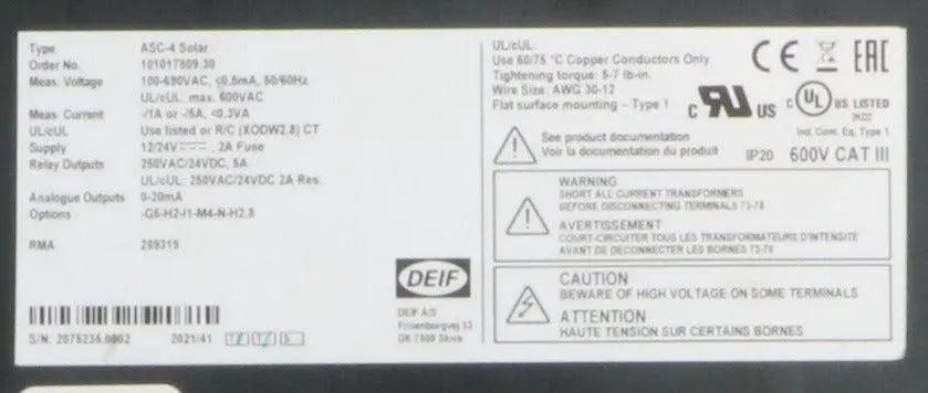 Deif ASC-4 Solar Automatic Sustainable Controller-Automatic Sustainable Controller-Used Industrial Parts