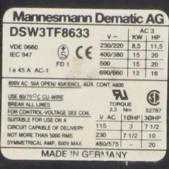Demag DSW 3TF8633 Reversing Contactor - 220/230V 50Hz-Reversing Contactor-Used Industrial Parts