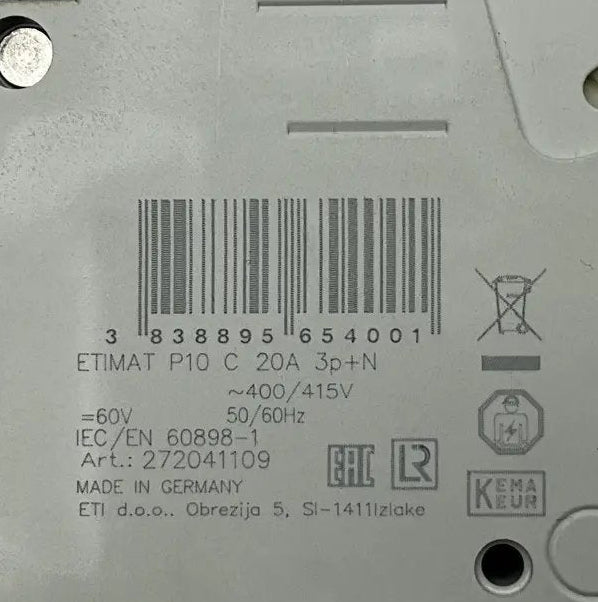 Etimat P10 C20 3P+N Miniature Circuit Breaker-Miniature Circuit Breaker-Used Industrial Parts
