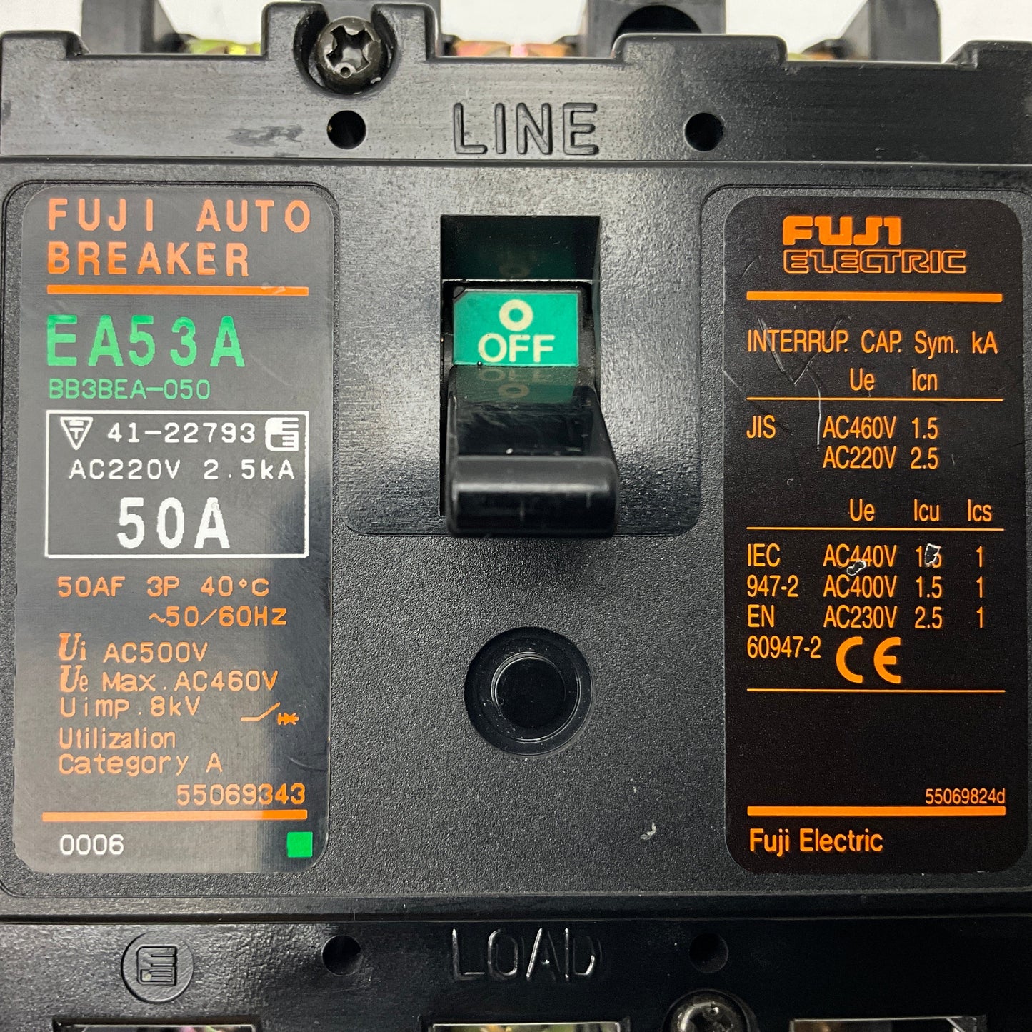 Fuji Electric EA53A Moulded Case Circuit Breaker - 50A-Moulded Case Circuit Breaker-Used Industrial Parts