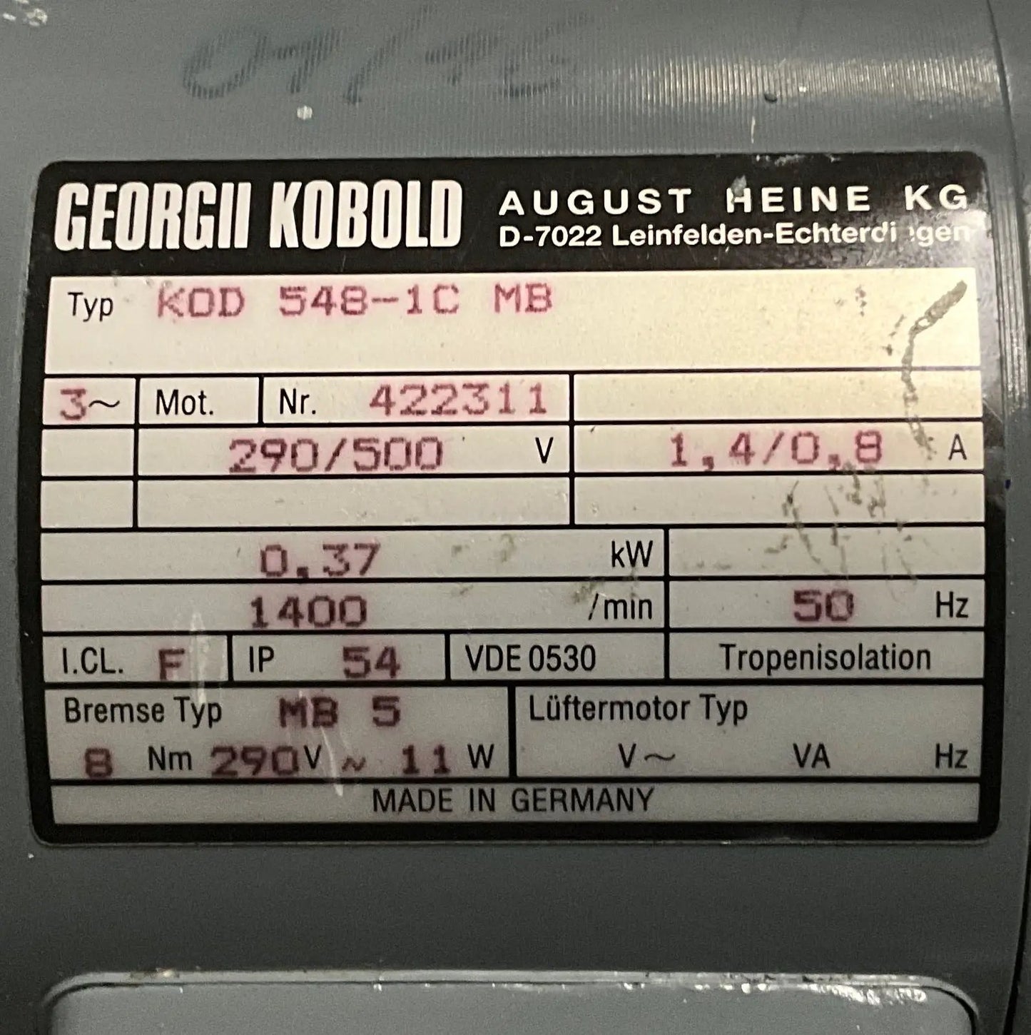 Georgii Kobold KOD 548-1C MB Brake Motor-Brake Motor-Used Industrial Parts