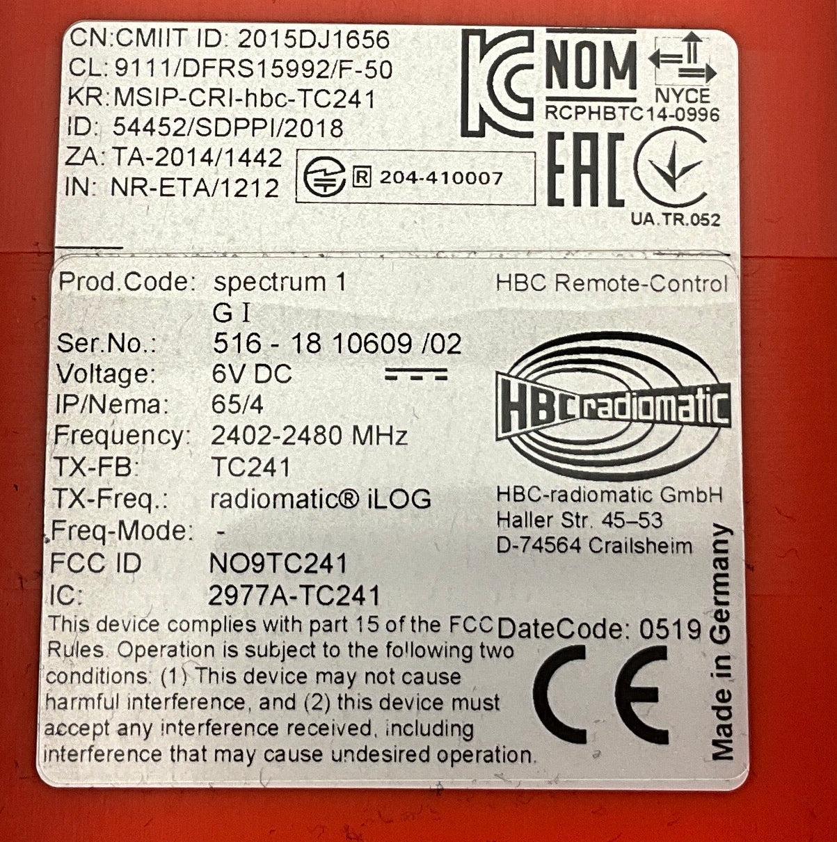 HBC Radiomatic Spectrum 1 Handheld Radio Remote Control-Handheld Radio Remote Control-Used Industrial Parts