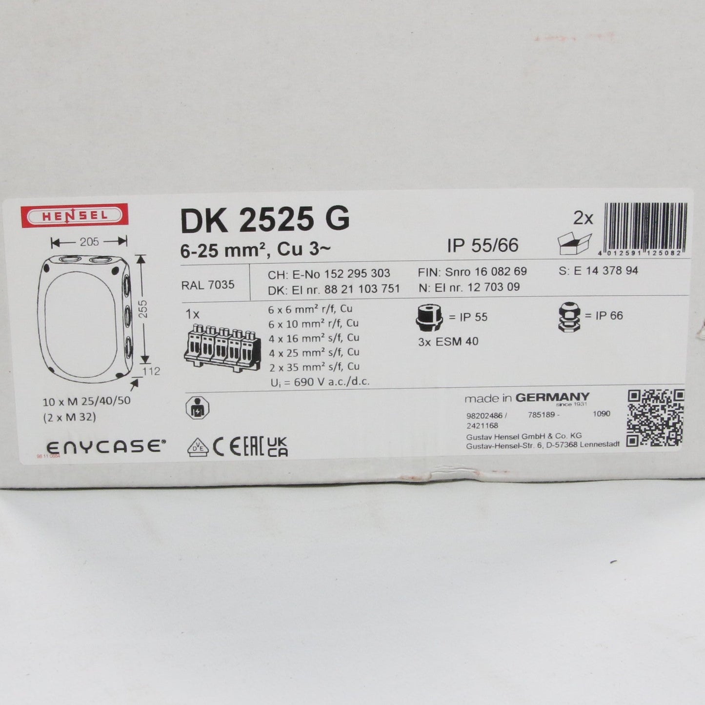 Hensel DK 2525 G Terminal Enclosure x 2-Terminal Enclosure-Used Industrial Parts