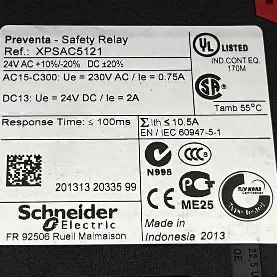 Schneider Electric Preventa XPSAC5121 Safety Relay-Safety Relay-Used Industrial Parts