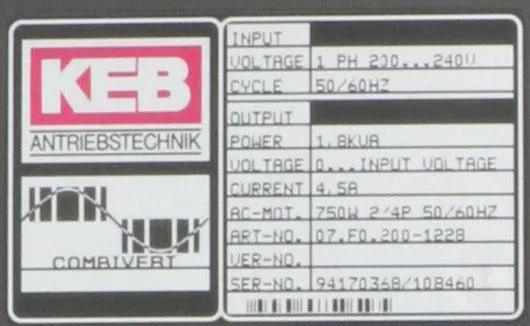 KEB Antriebestechnik Combivert 07.F0.200-1228 Frequency Converter-Frequency Converter-Used Industrial Parts