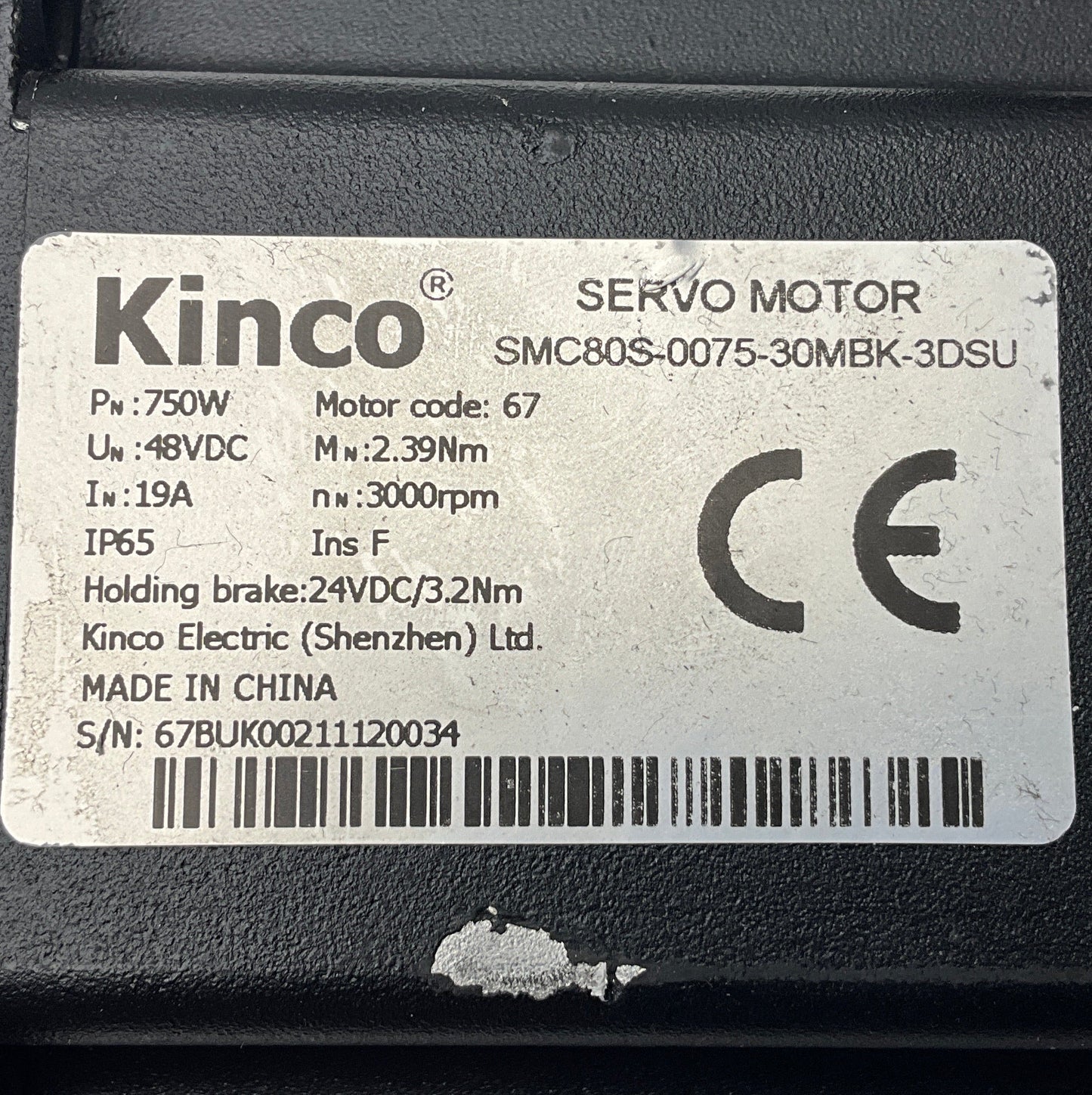 Kinco SMC80S-0075-30MBK-3DSU-(5) AC Servo Motor-Servo Motor-Used Industrial Parts