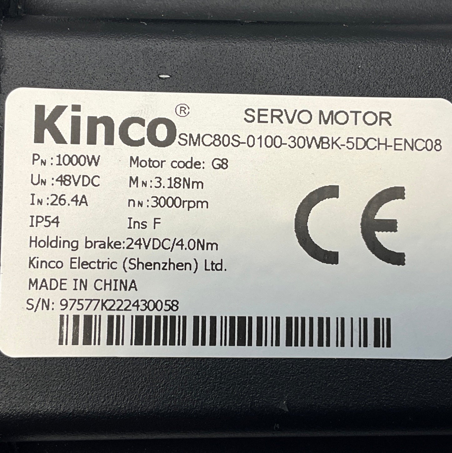 Kinco SMC80S-0100-30WBK-5DCH-ENC08 AC Servo Motor-Servo Motor-Used Industrial Parts