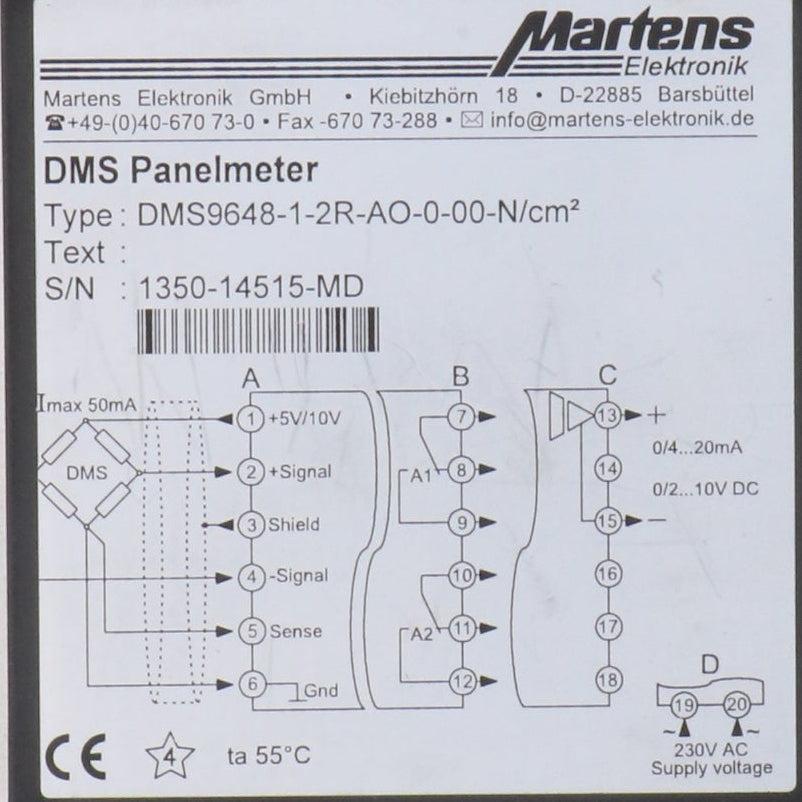 Martens Elektronik DMS9648-1-2R-AO-0-00-N/cm2 Signal Panel Meter-Signal Panel Meter-Used Industrial Parts