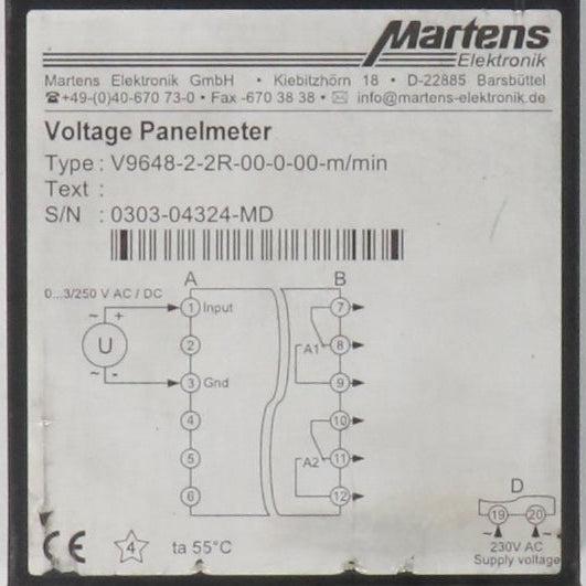 Martens Elektronik V9648-2-2R-00-0-00-m/min Digital Voltage Panel Meter-Digital Voltage Panel Meter-Used Industrial Parts