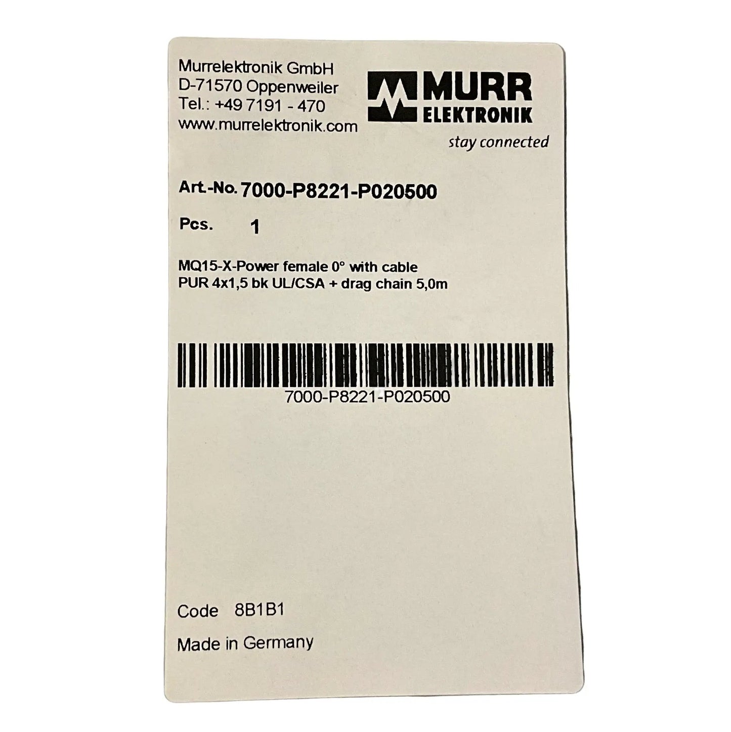Murr Elektronik 7000-P8821-P020500 Connector Cable-Connector Cable-Used Industrial Parts