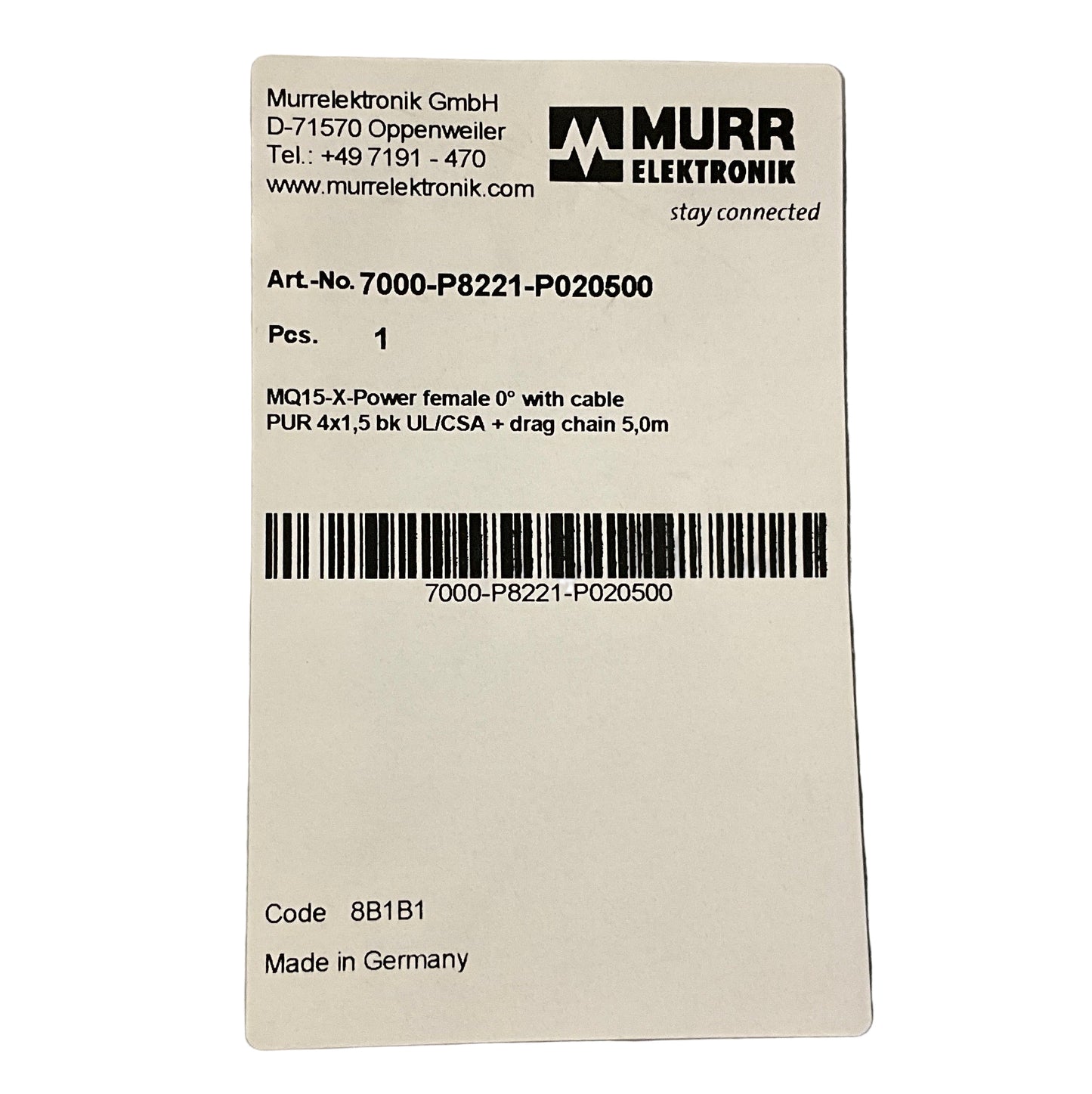 Murr Elektronik 7000-P8821-P020500 Connector Cable-Connector Cable-Used Industrial Parts