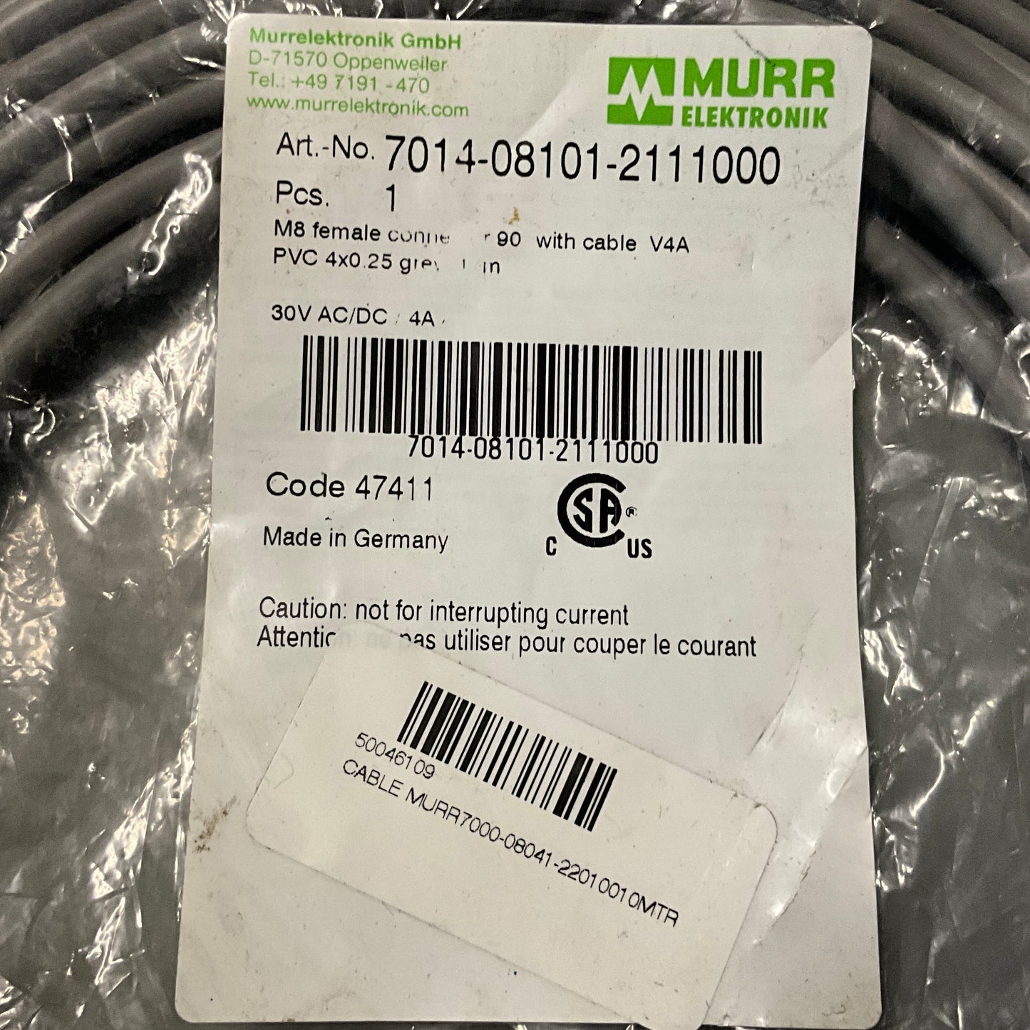 Murr Elektronik 7014-08101-2111000 Connection Lead-Connection Lead-Used Industrial Parts