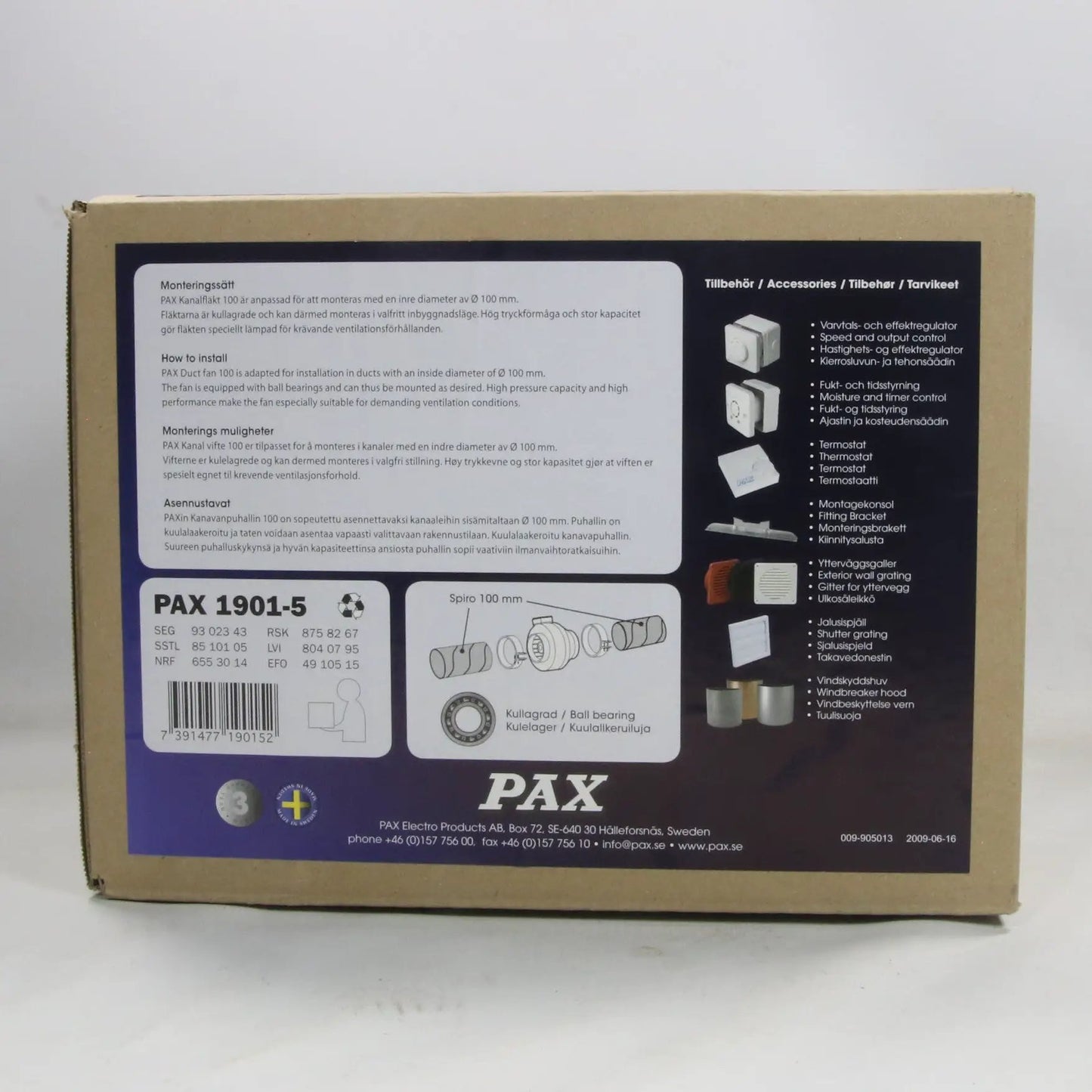 PAX 1901-5 Inline Duct Fan-Inline Duct Fan-Used Industrial Parts
