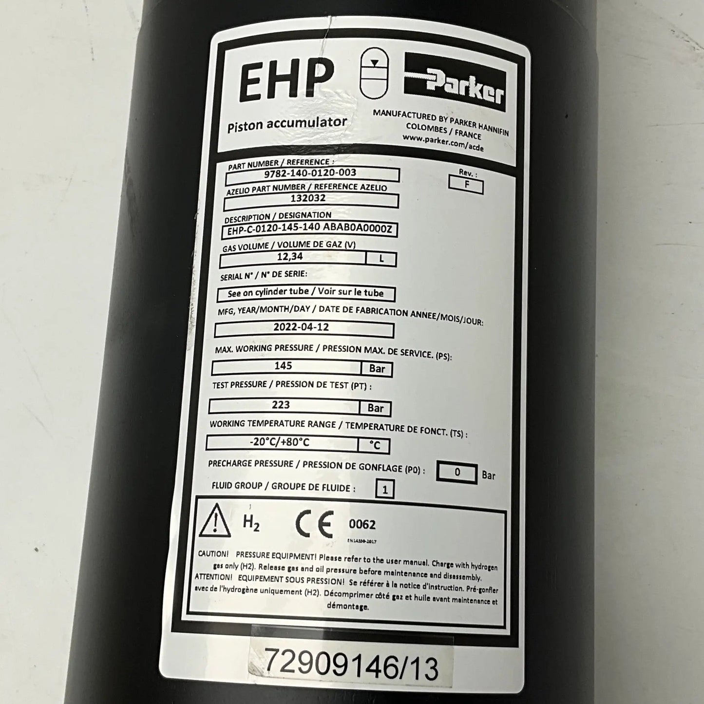 Parker Hannifin EHP Large Bore Piston Accumulator-Large Bore Piston Accumulator-Used Industrial Parts