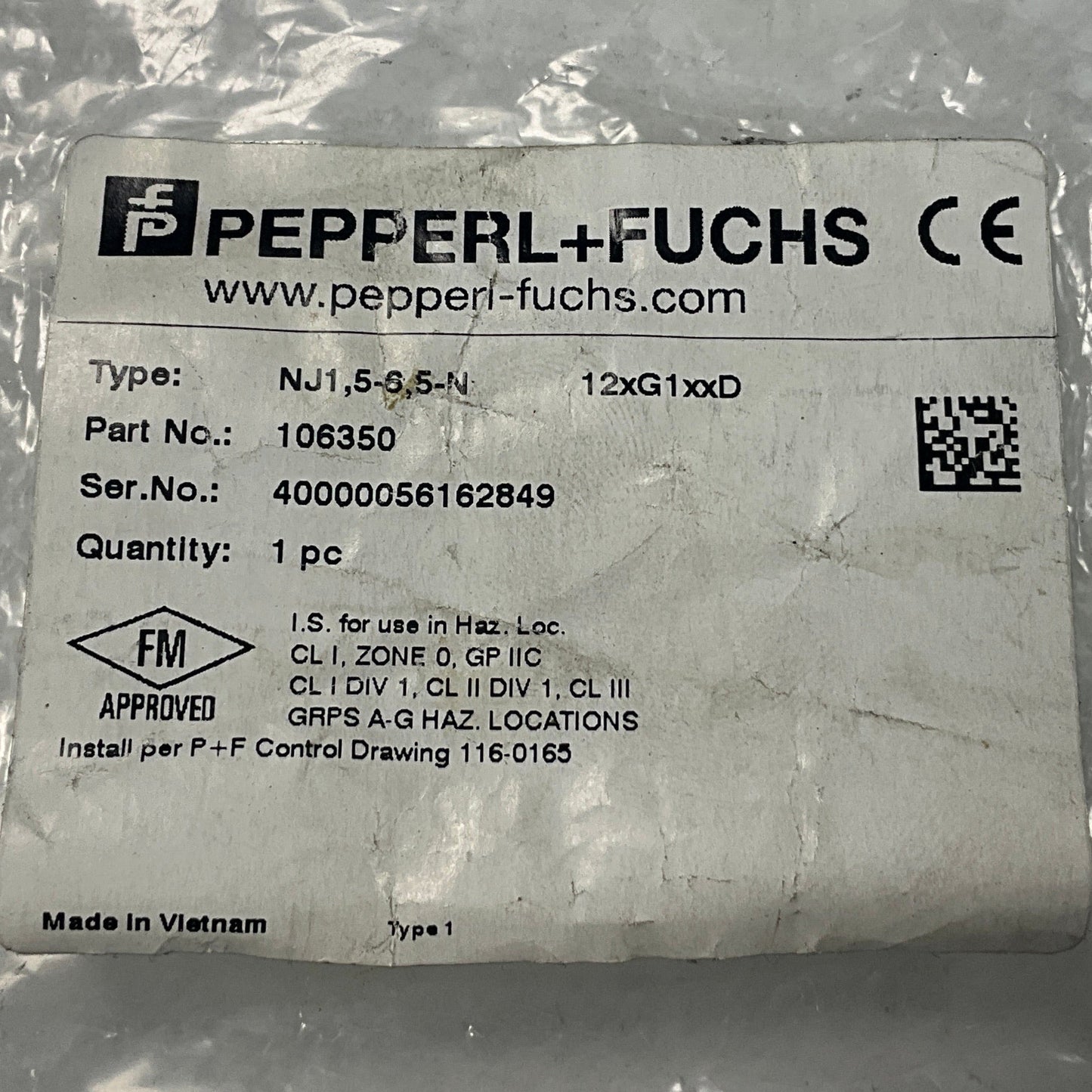 Pepperl + Fuchs NJ1,5-6,5-N Inductive Sensor-Inductive Sensor-Used Industrial Parts