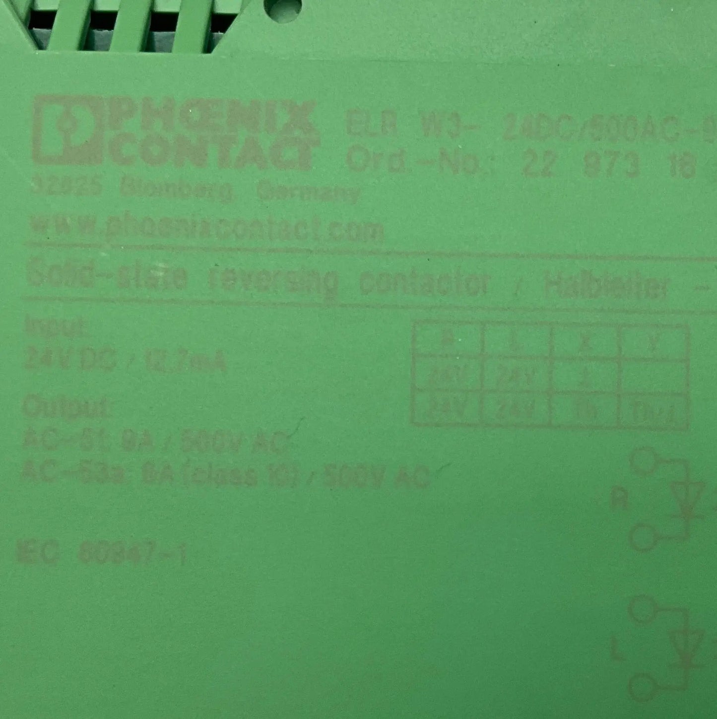 Phoenix Contact ELR W3-24DC/500AC-9 3~Phase Reversing Contactor-3~Phase Reversing Contactor-Used Industrial Parts