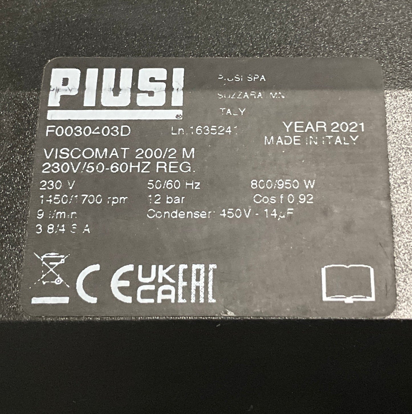 Piusi Viscomat 200/2 M Transfer Pump-Transfer Pump-Used Industrial Parts