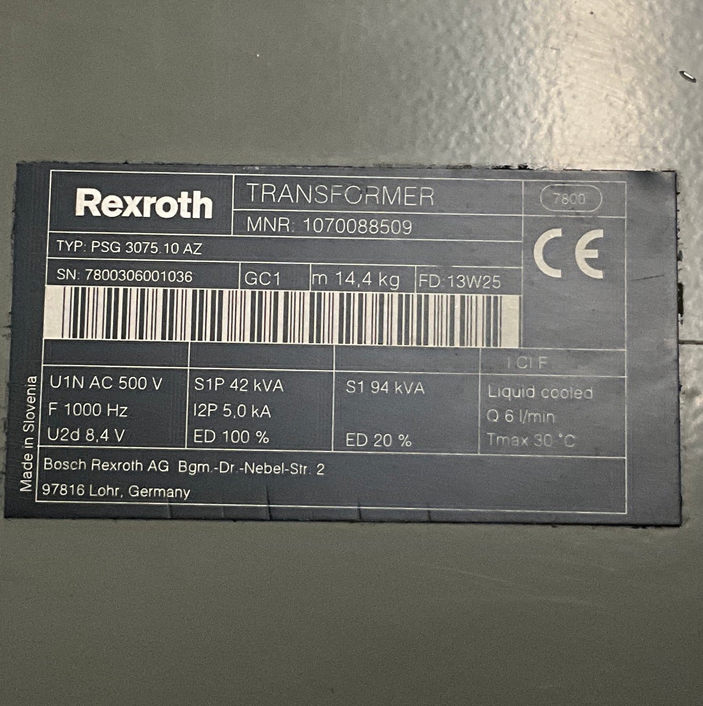 Rexroth PSG 3075 10 AZ Welding Transformer-Welding Transformer-Used Industrial Parts