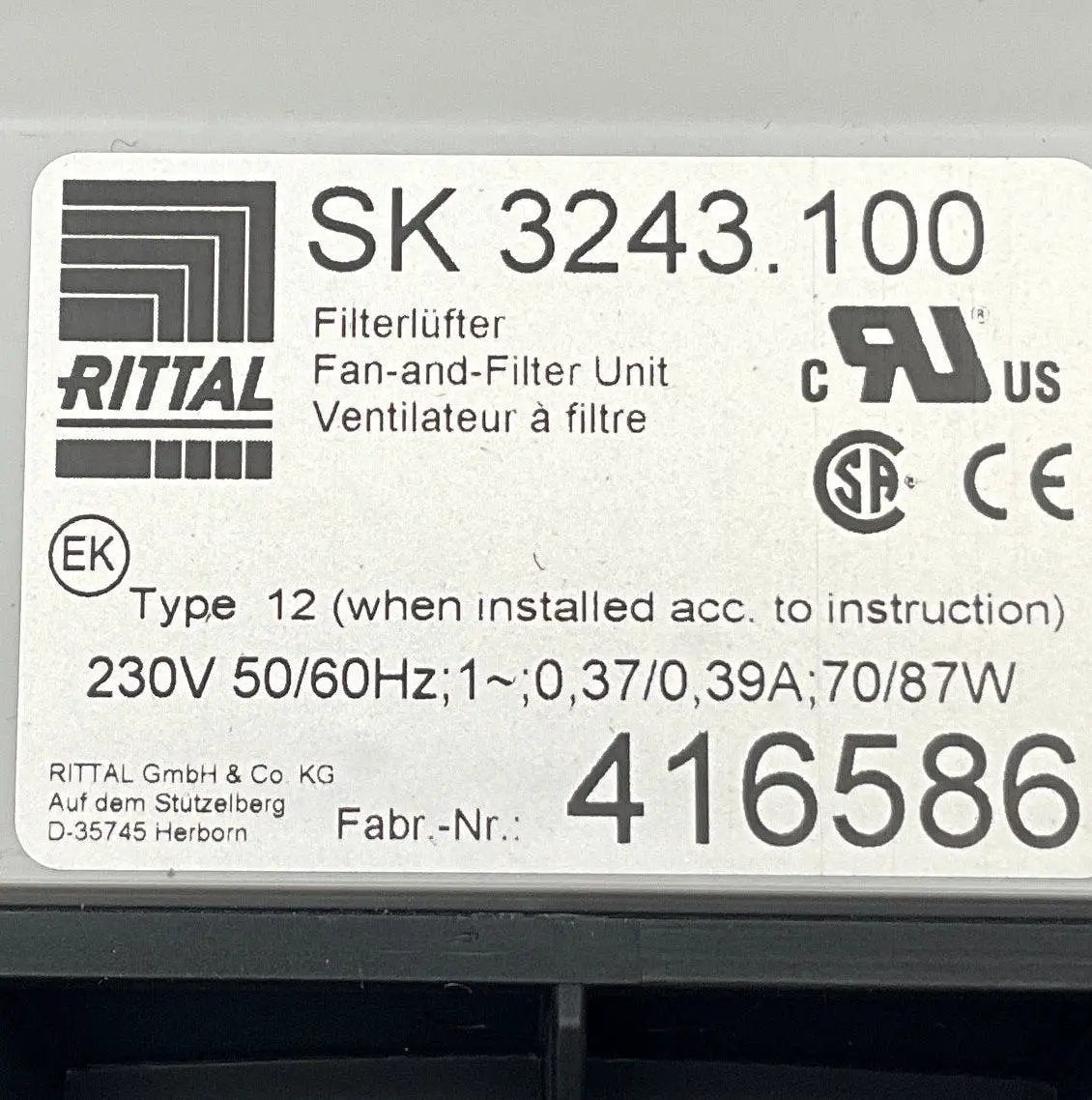 Rittal SK 3243.100 Filter Fan Unit-Filter Fan Unit-Used Industrial Parts