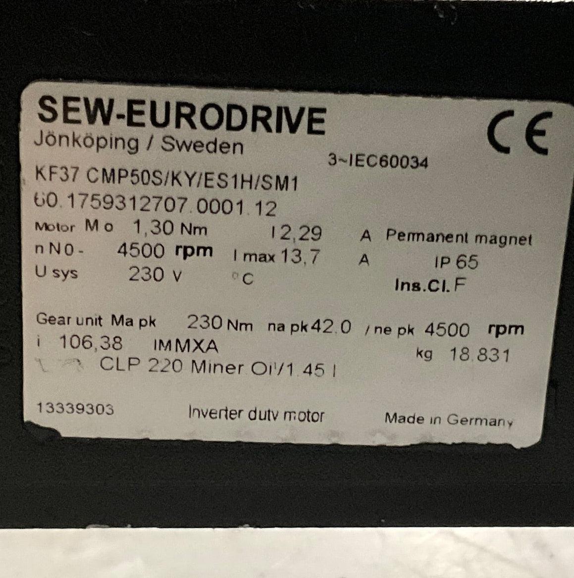 SEW Eurodrive KF37 CMP50S/KY/ES1H/SM1 Gear Motor-Gear Motor-Used Industrial Parts