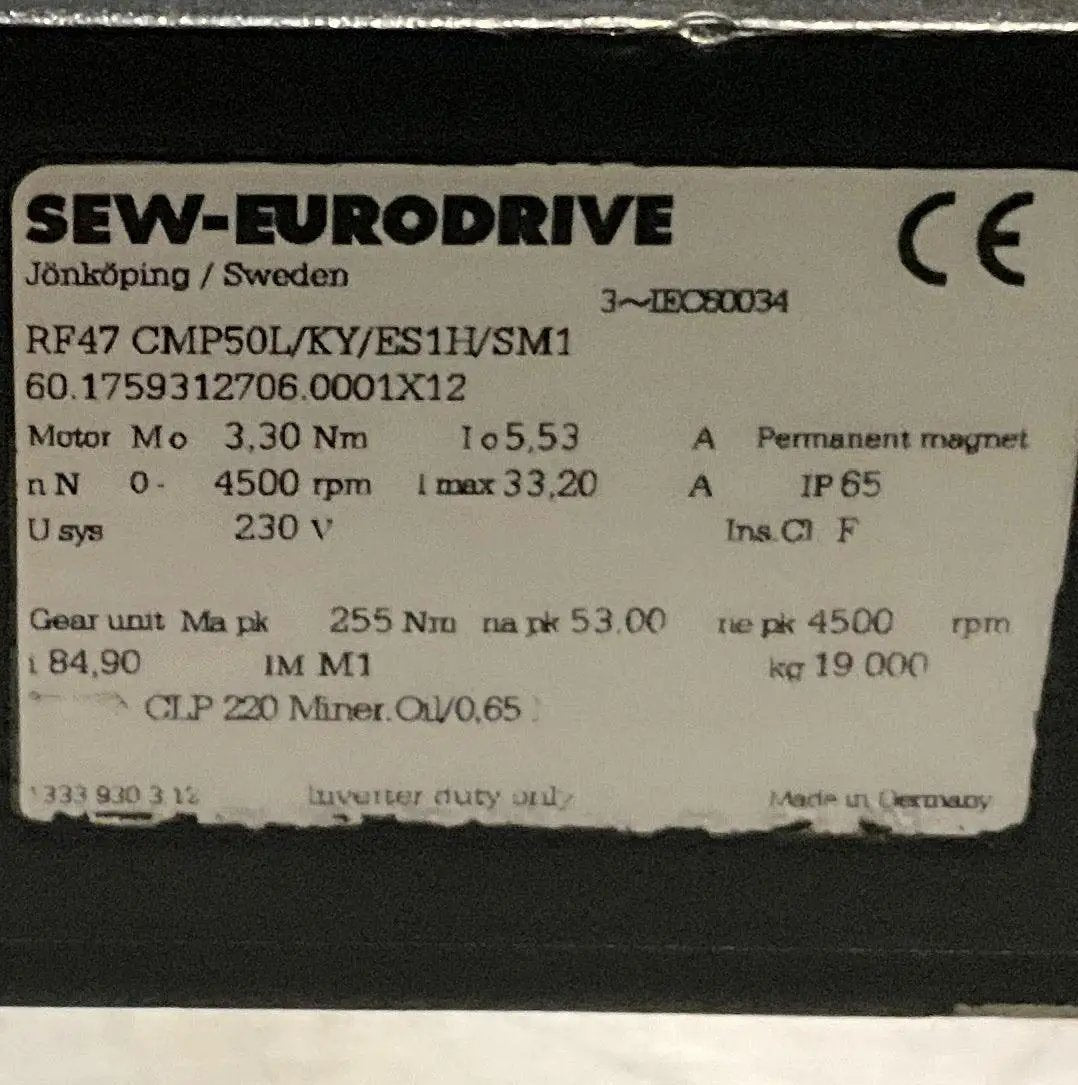 SEW Eurodrive RF47 CMP50L/KY/ES111/SM1 Gear Motor-Gear Motor-Used Industrial Parts