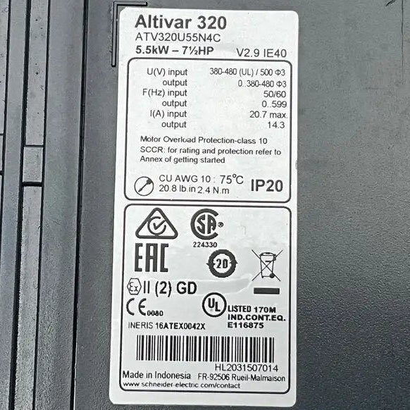 Schneider Electric Altivar 320 Variable Speed Drive - 5.5 kW - ATV320U55N4C-Variable Speed Drive-Used Industrial Parts