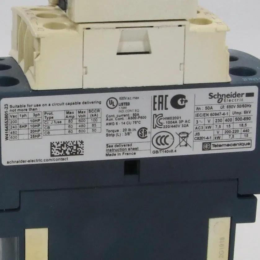 Schneider Electric LC1D32BD Contactor with LADN22 Contact Block-Power Contactor with Contact Block-Used Industrial Parts