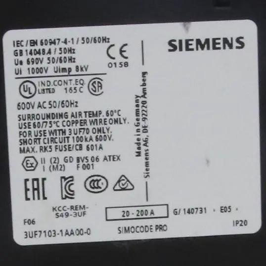 Siemens 20-200A Current Measuring Module - 3UF7103-1AA00-0-Current Measuring Module-Used Industrial Parts