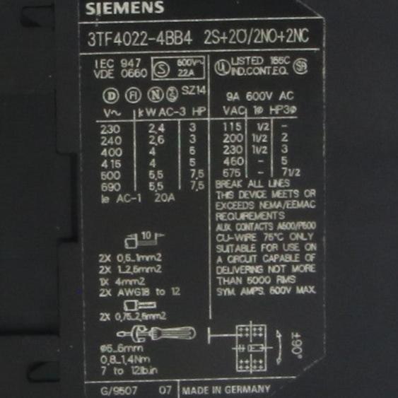 Siemens 3TF40 22 4BB4 Contactor-Contactor-Used Industrial Parts