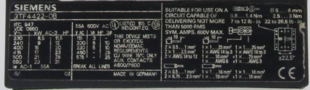 Siemens Contactor 3TF4422-0B-Contactor-Used Industrial Parts