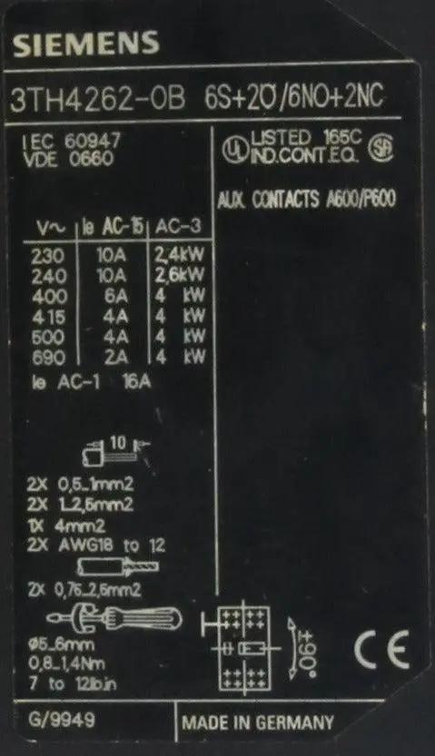 Siemens Contactor Relay 3TH4262-0B-Contactor Relay-Used Industrial Parts