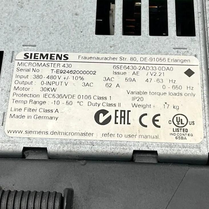 Siemens Micromaster 430 Frequency Inverter - 6SE6430-2AD33-0DA0-Frequency Inverter-Used Industrial Parts