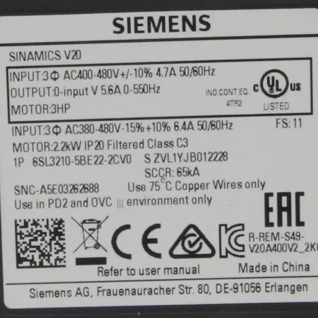 Siemens Sinamics 6SL3210 5BE22 2CV0 Inverter-Inverter-Used Industrial Parts