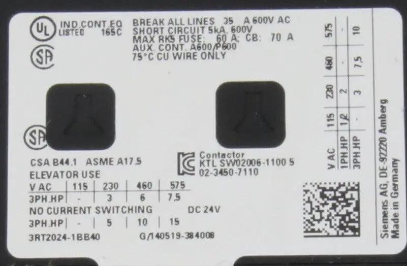 Siemens Sirius 3RT2024 1BB40 Power Relay-Contactor Relay-Used Industrial Parts