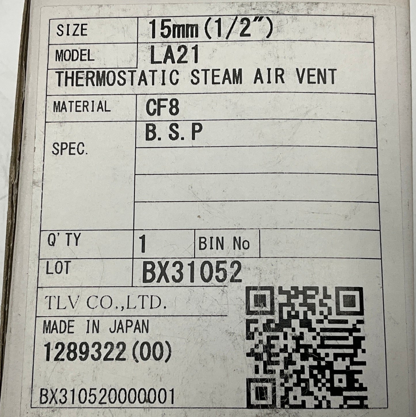 TLV LA21 Thermostatic Steam Air Vent-Thermostatic Steam Air Vent-Used Industrial Parts