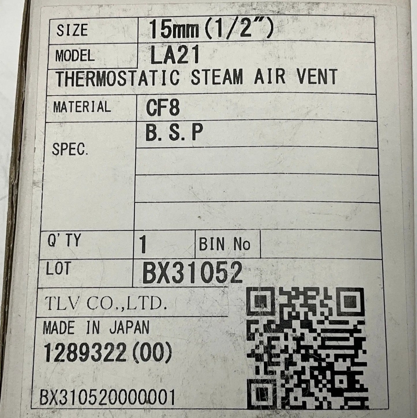TLV LA21 Thermostatic Steam Air Vent-Thermostatic Steam Air Vent-Used Industrial Parts