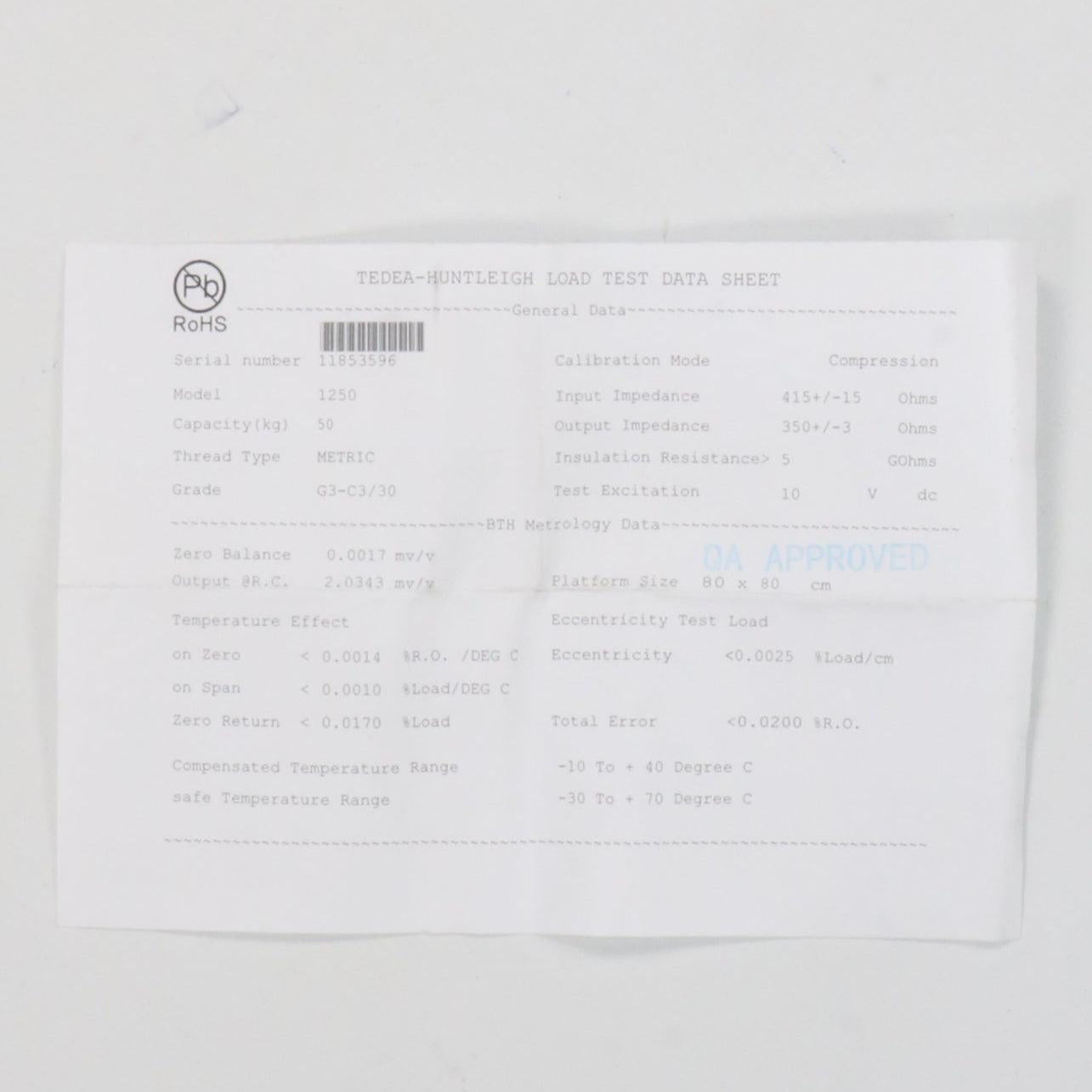 Tedea Huntleigh 1250 Single Point Load Cell-Single Point Load Cell-Used Industrial Parts