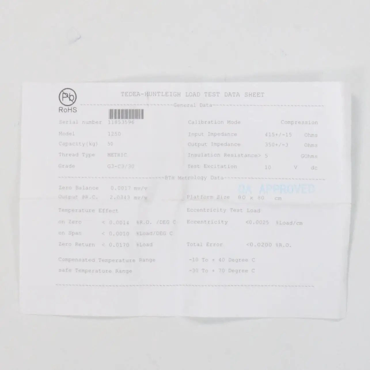 Tedea Huntleigh 1250 Single Point Load Cell-Single Point Load Cell-Used Industrial Parts