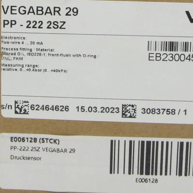 Vega Vegabar 29 Universal Process Pressure Transmitter - PP - 222 2SZ-Universal Process Pressure Transmitter-Used Industrial Parts