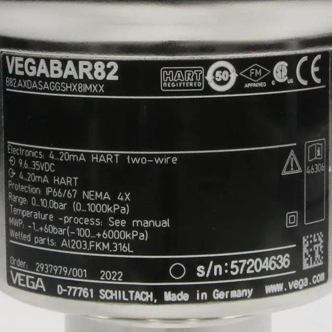 Vega Vegabar 82 Pressure Transmitter - B82.AXDASAGGSHX8IMXX-Pressure Transmitter-Used Industrial Parts